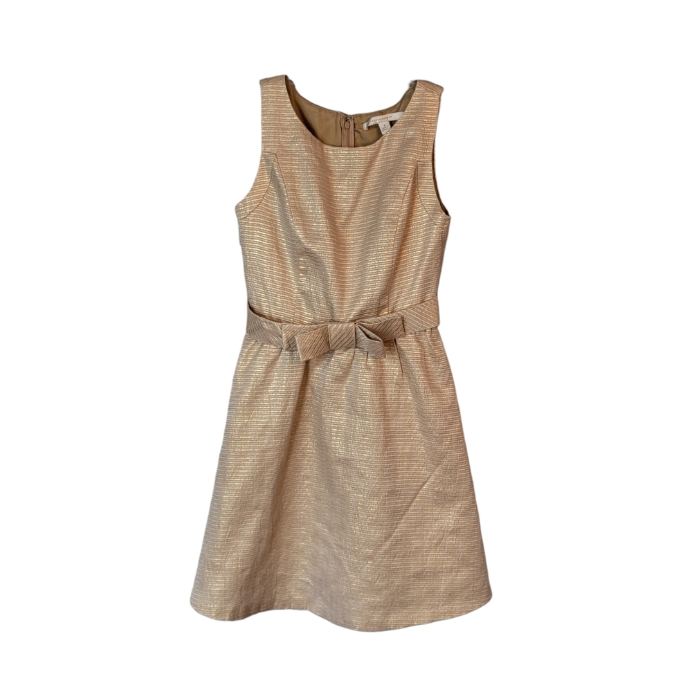 LC Lauren Conrad Gold Tone Holiday Christmas Formal Dress With Bow Women's 2